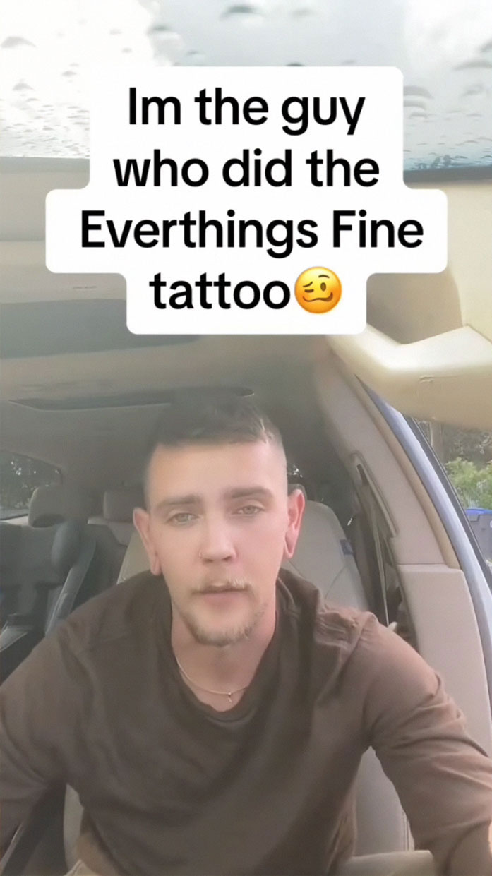 Tattoo artist discusses blunder in car, referencing viral TikTok incident.