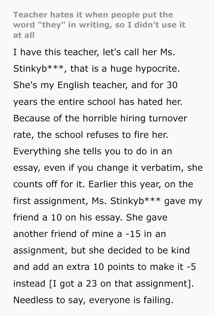 &ldquo;This Drove Her Insane&rdquo;: Teacher Can&rsquo;t Penalize Student For Following Her Rule To A T