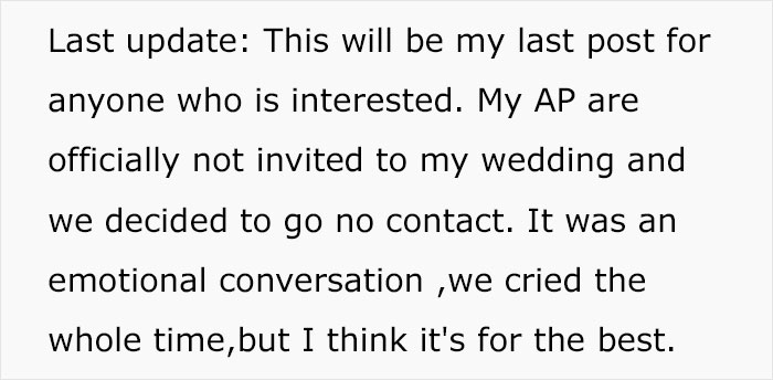 Bride Uninvites Adoptive Parents From The Wedding And Ends Up Cutting Them Off Completely