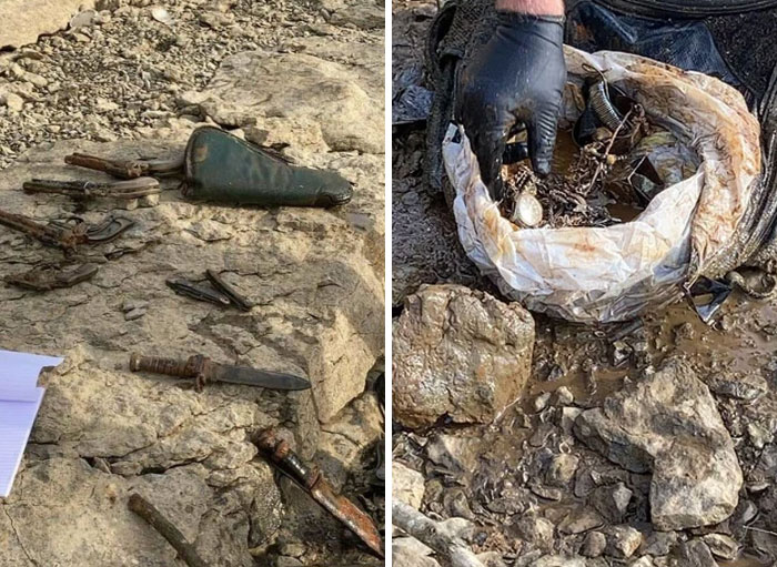 Fishing With My Dad And Caught A Backpack Full Of Weapons And Stolen Jewelry