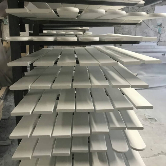 White picket panels before construction White picket panels before construction