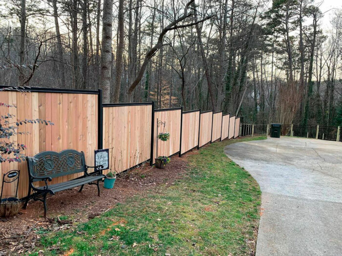 Metal and wood picket fence Metal and wood picket fence