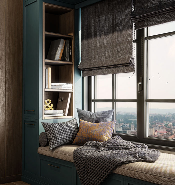 Artsy window seat with a view 