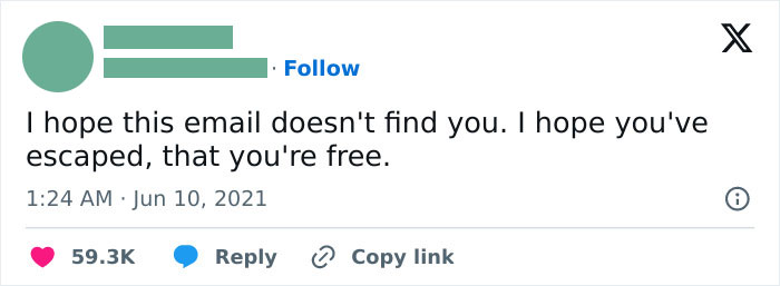 Tweet expressing a relatable work meme about escaping work, shared in a social media post with engagement stats.