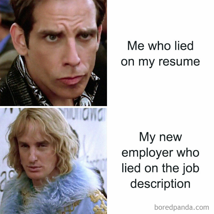 Two-panel meme showing actors expressing disappointment, highlighting relatable memes about work and job frustrations.