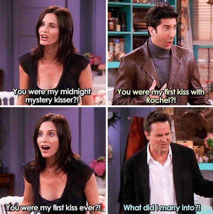 "Scenes from Friends showing characters in funny and surprising conversations."