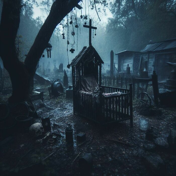 Abandoned Crib In The Forest