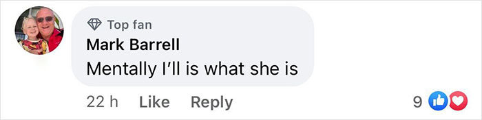 Comment criticizing a woman's modified inked look with 9 likes and a heart reaction.