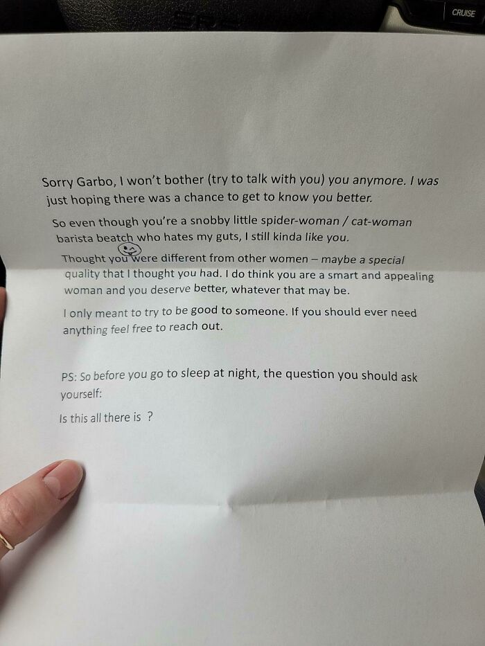 Old Man Who's Been Stalking Me At My Job Leaves Note On My Car