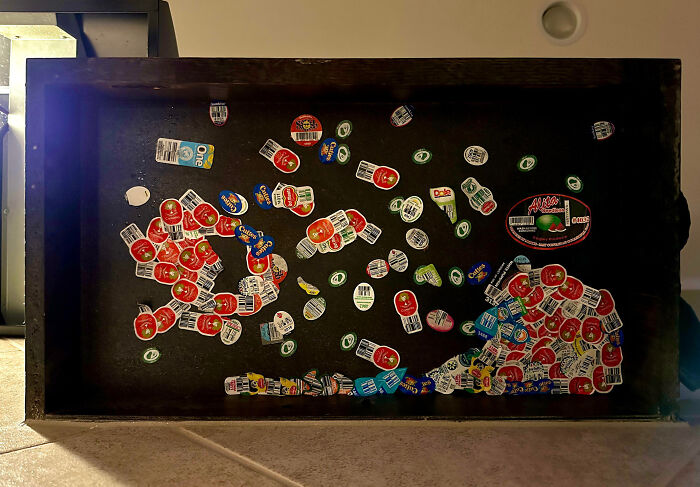 My Kids Just Told Me They’ve Been Putting Fruit Stickers Under Our Kitchen Cabinet For Six Years