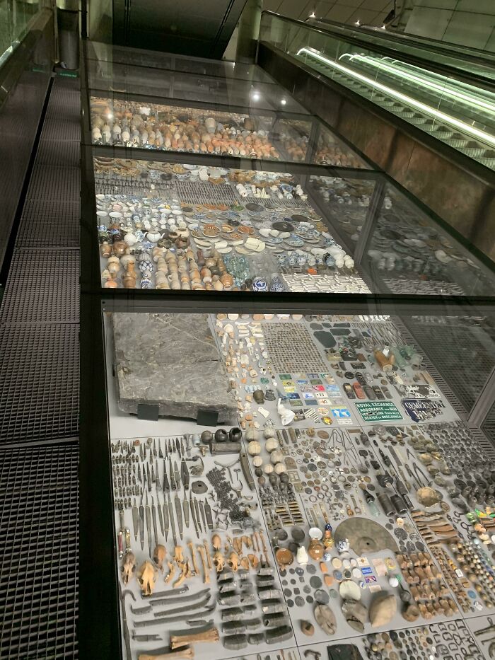 At Rokin Metro Station In Amsterdam, The Netherlands, They Are Showing All The Archeological Artifacts They Found During The Construction Of The Line (Opened In 2018). Sorry For The Poor Photo, It Is Located Between Moving Escalators