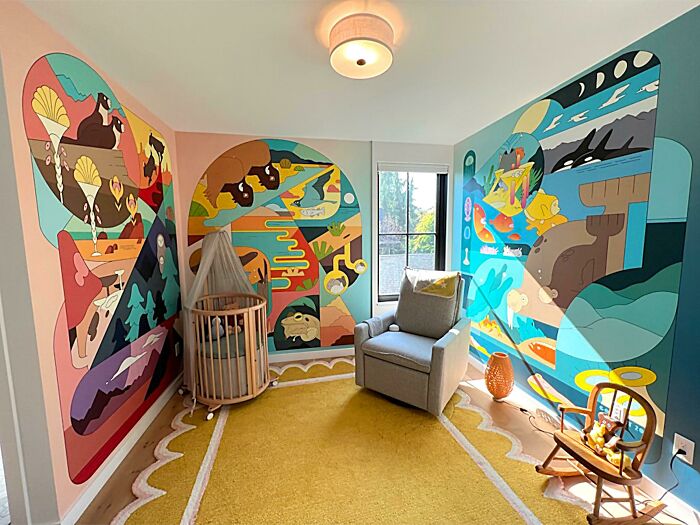 I Designed 3 Custom Murals For A Client's Nursery And I Am So Tickled With How They Turned Out