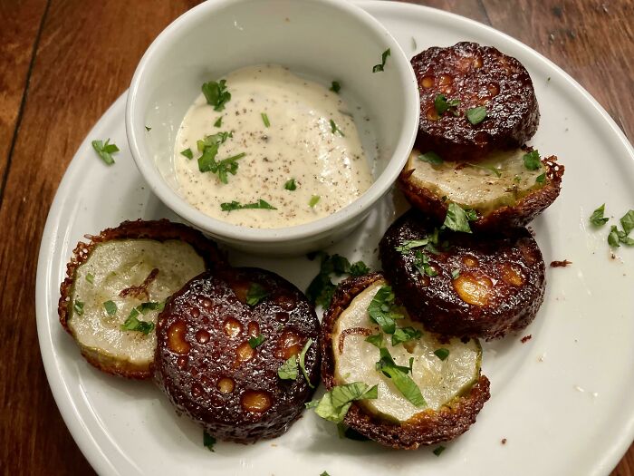 Grease A Muffin Tin, 1 Tablespoon Shredded Cheddar In Each Spot, Top With Thick Sliced Pickle. 425f For 15 Mins