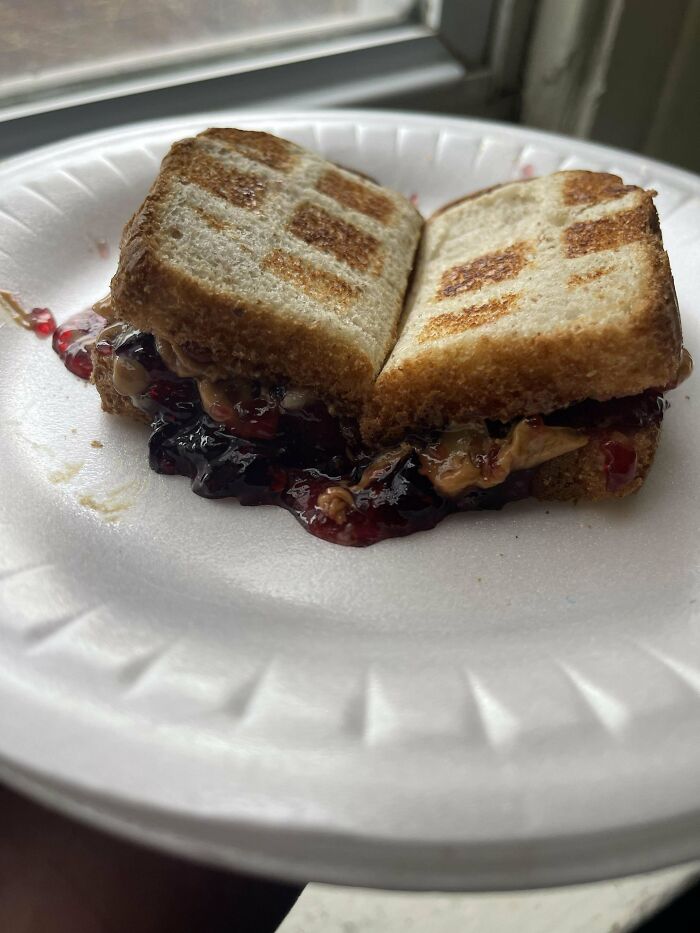 Pb&j With Sliced Bananas Made In Waffle Maker