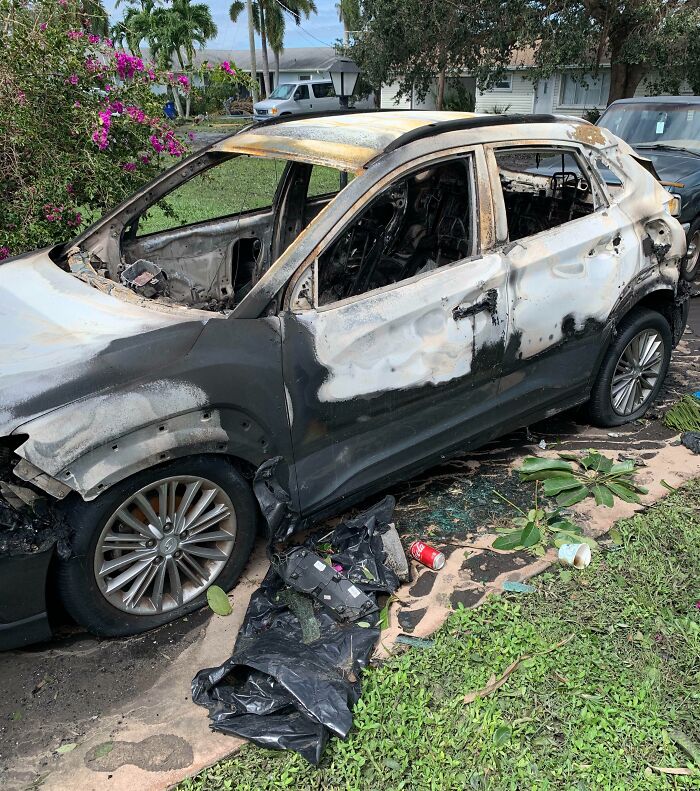 Came Back To Check The House After The Neighborhood Flooded From The Hurricane. Wasn’t Expecting My Car To Look Like This