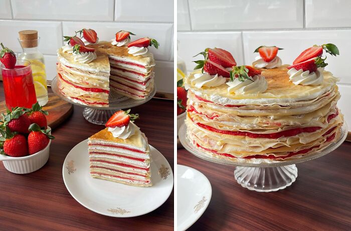 I Made A Strawberry Vanilla Crepe Cake For My Mom