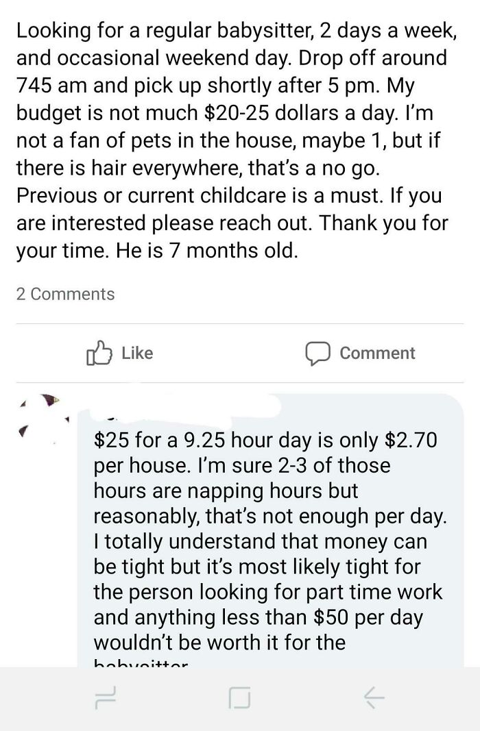 The Standard "Do Everything For Pennies" Babysitter. Needless To Say, That Was The Only Comment She Got