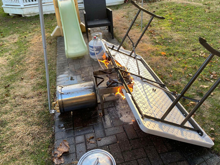 Deep Frying A Turkey On A Windy Day