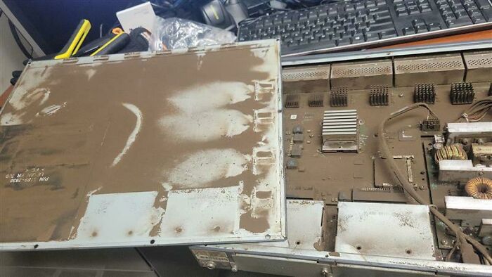 Network Switch Pulled From A Factory Floor Near A Plasma Cutter. And, It Still Works! And This Was After It Was Shaken Out