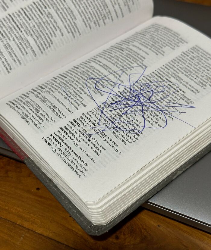 My 3-Year-Old Daughter Did This Today To My Favorite Thesaurus Which I Held Perfect For Almost 20 Years Since School