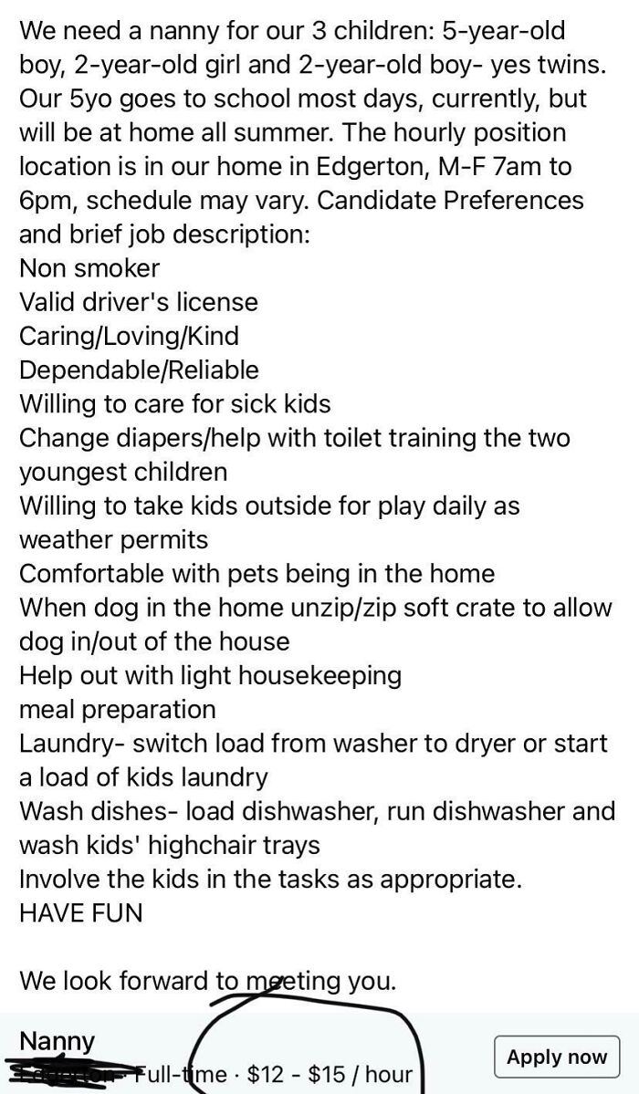 $12-15 For 11 Hours/Day With 3 Children Under 5