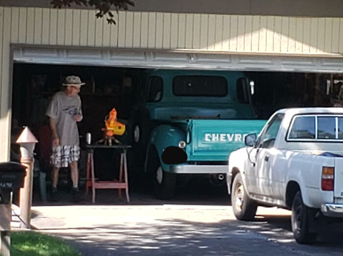 It's My Neighbor's First Day Of Retirement. He Set Up A Nerf Gun Turret In His Garage, Waiting For Neighbors To Walk By. He Looked So Proud