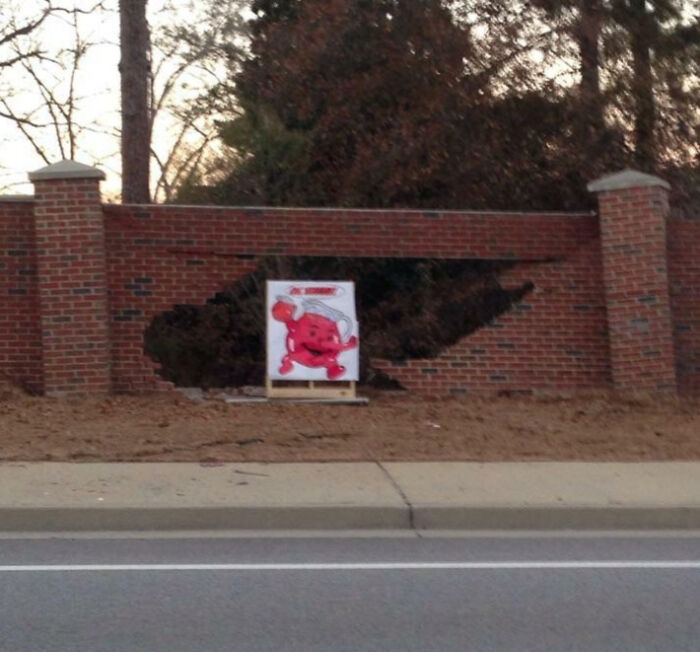 Car Drove Through A Brick Fence, Neighbor Put This Out