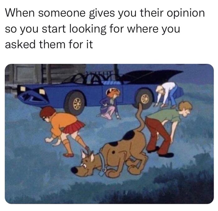 Cartoon characters humorously searching beneath a car, illustrating a relatable meme theme.