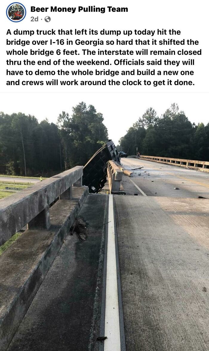 Dumb Truck 70mph+ Hits Interstate Bridge