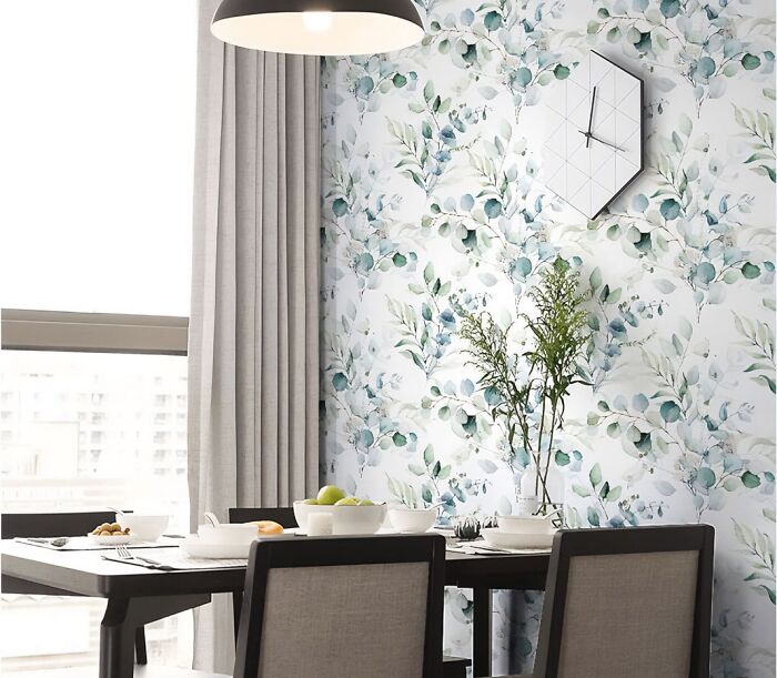 Kitchen with colorful flower wallpaper