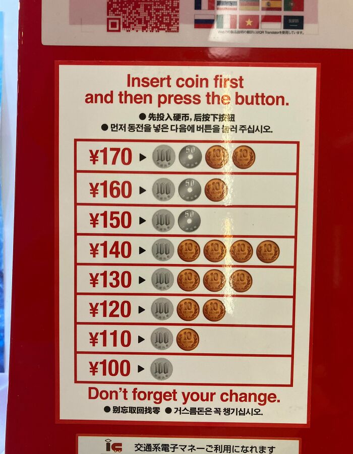 This Vending Machine Has A Visual Representation Of Various Prices For Tourists Who Are Unfamiliar With Local Coins