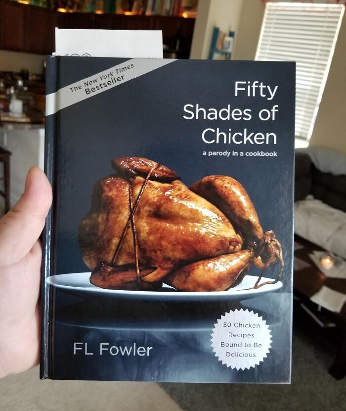 Humorous chicken cookbook, "Fifty Shades of Chicken," making a quirky gift choice for unique friends.