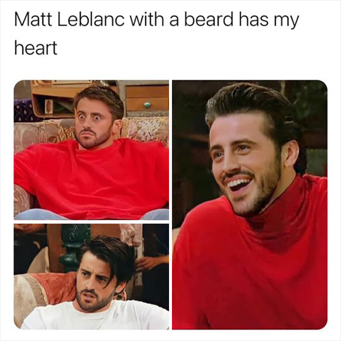 "Friends meme with Matt Leblanc in various expressions and outfits, showcasing hilarious reactions."