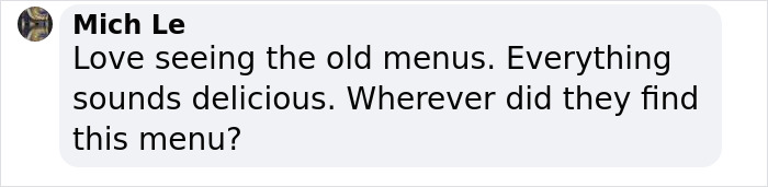 Comment from Mich Le about a recovered Titanic first-class menu, expressing curiosity and admiration.