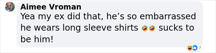 A comment mocking a man for a tattoo symbolizing love with his girlfriend.