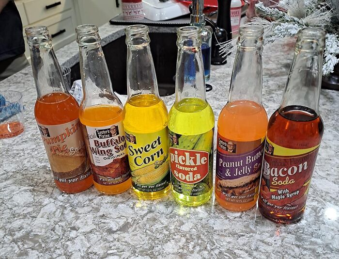 Quirky sodas like pumpkin, buffalo wing, and bacon flavors, perfect presents for your weirdo friends.