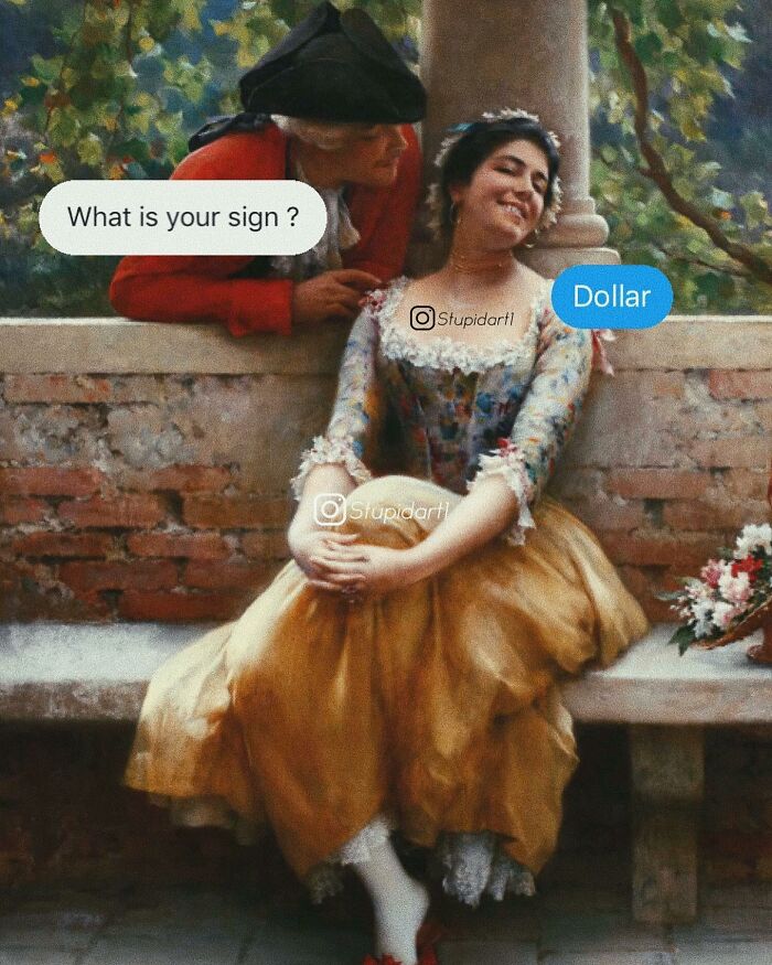 Old Painting With Modern Text Messages