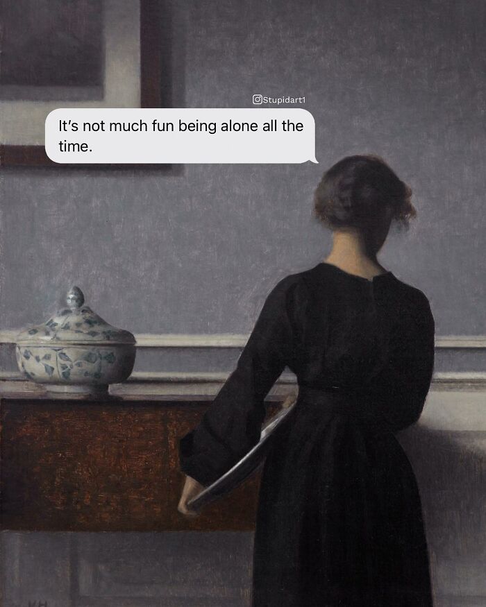 Old Painting With Modern Text Messages