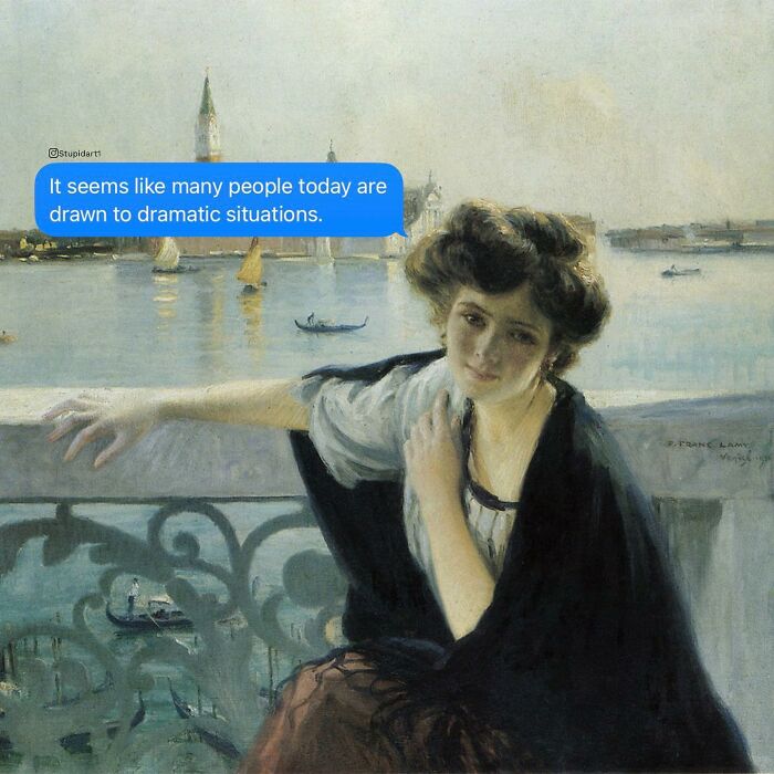 Old Painting With Modern Text Messages