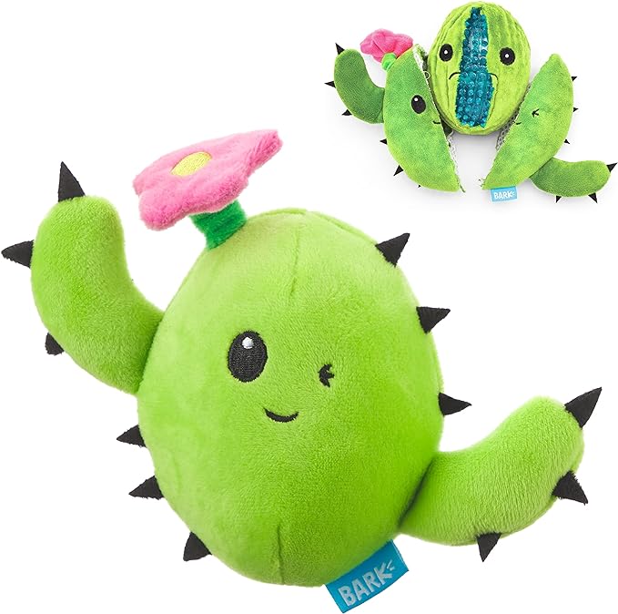 Cactus-shaped dog toy designed for shredding, featuring a flower and hidden interior. Cactus-shaped dog toy designed for shredding, featuring a flower and hidden interior.
