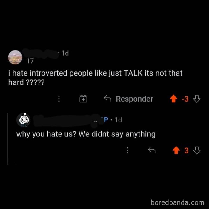 Online post humorously discussing the difficulty introverts have with talking in social situations.