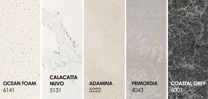 Photo of examples of quartz countertops.