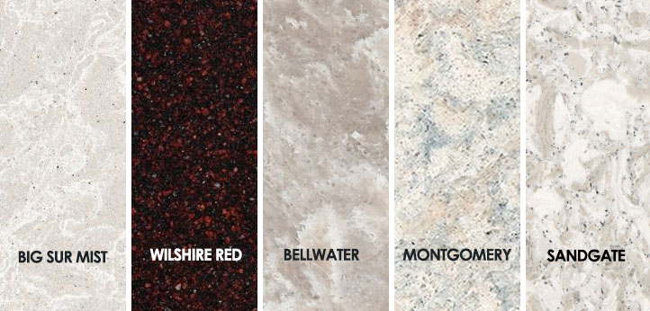 Photo of examples of quartz countertops.