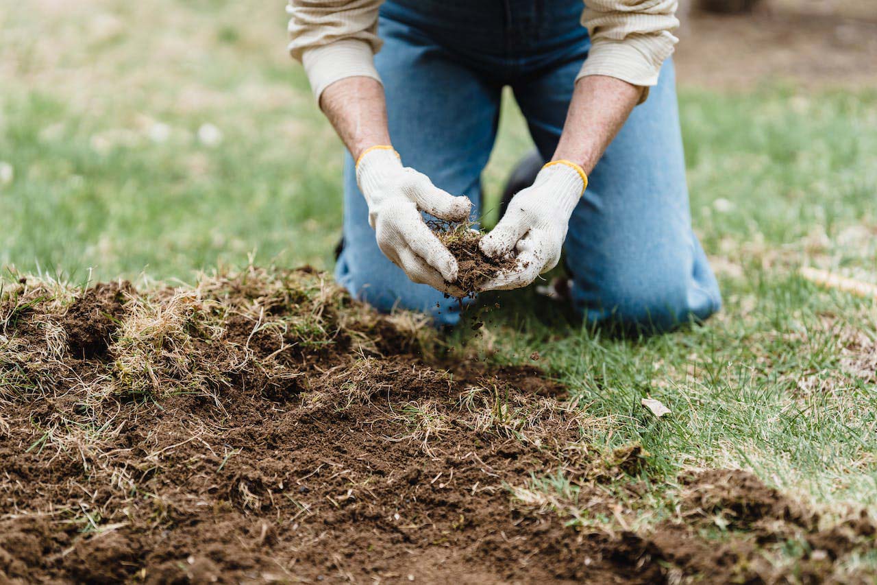 Gardener preparing soil for planting Gardener preparing soil for planting