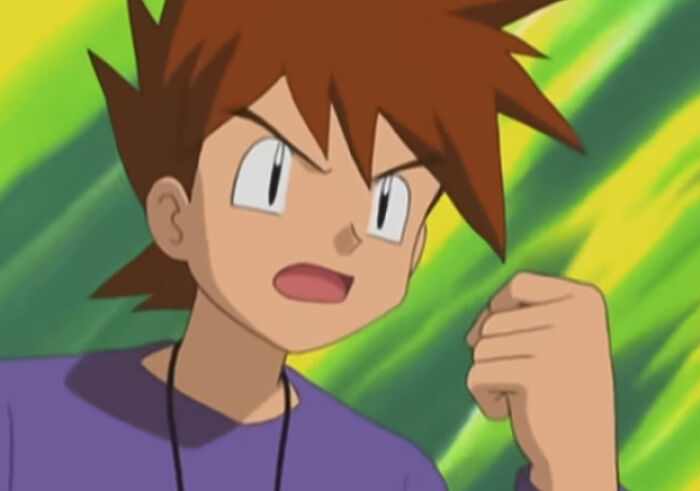 Gary Oak is talking and has clenched his left hand into a fist - 59