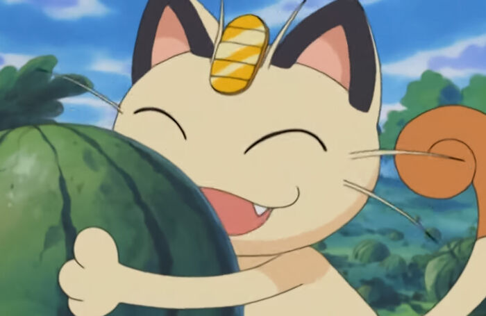 Meowth is happy holding a watermelon - 33