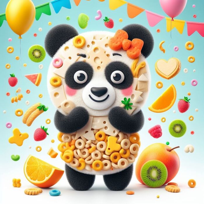 Panda Made Of Cheese And Cheerios