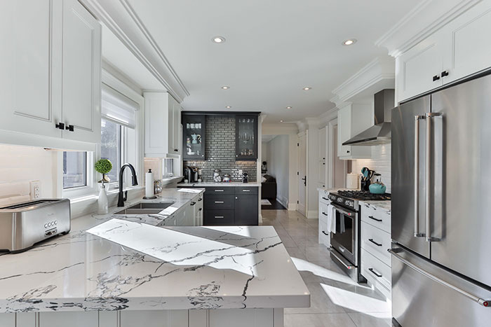 Photo of white interior kitchen.