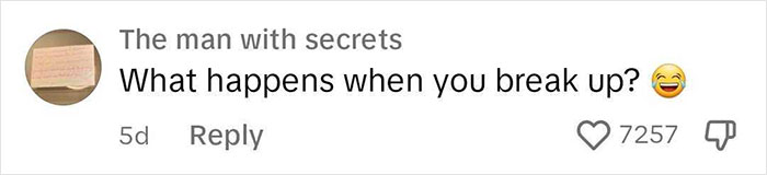 Comment mocking a tattoo symbolizing love, questioning breakup consequences, with laughing emoji.