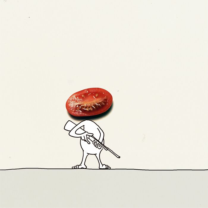 My 20 Illustrations Of The 'Killer' Tomato That Appeared On The Scene While I Was Cutting Vegetables To Cook